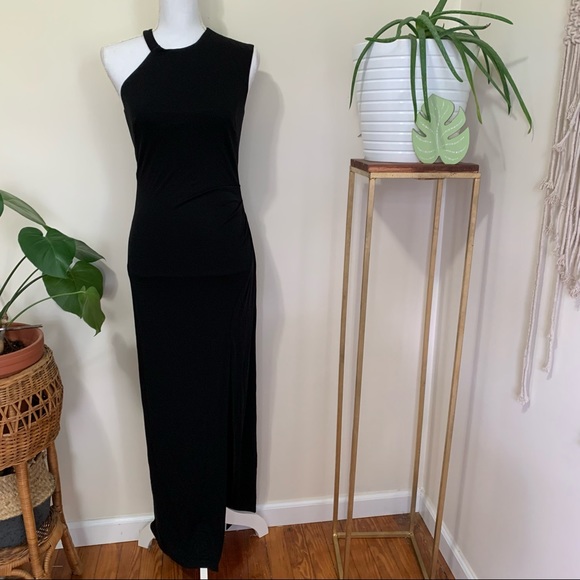 Nicole Miller Dresses & Skirts - Nicole Miller sz 4 Black Column Gown asymmetrical halter neckline stretch
